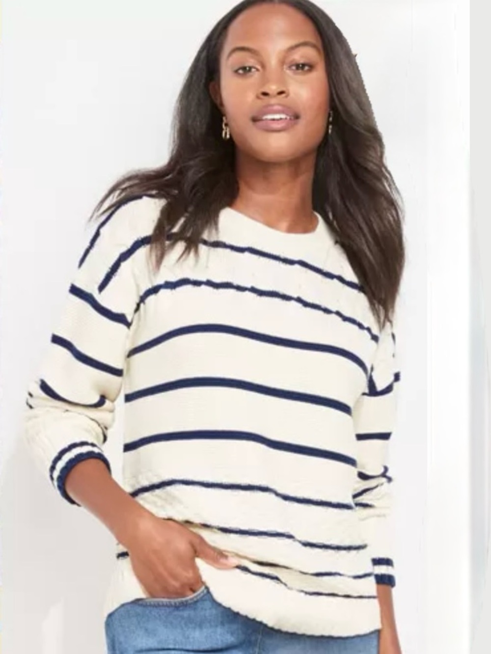 VINEYARD VINES, Striped Fisherman Crew Sweater in Marshmallow Nautical, Size XXS